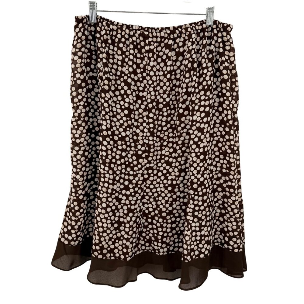 BROWN & WHITE POLKA DOT A-LINE SHEER HEM ELASTIC WAISTBAND SKIRT Y2K - 18